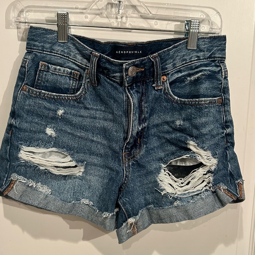 Aeropostale Women's Ripped Jean Shorts - Dark Blue